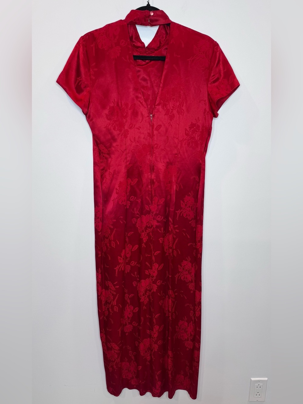 Vintage Red Floral Jacquard Maxi floral mandarin collars Dress sz 12 - Picture 5 of 9